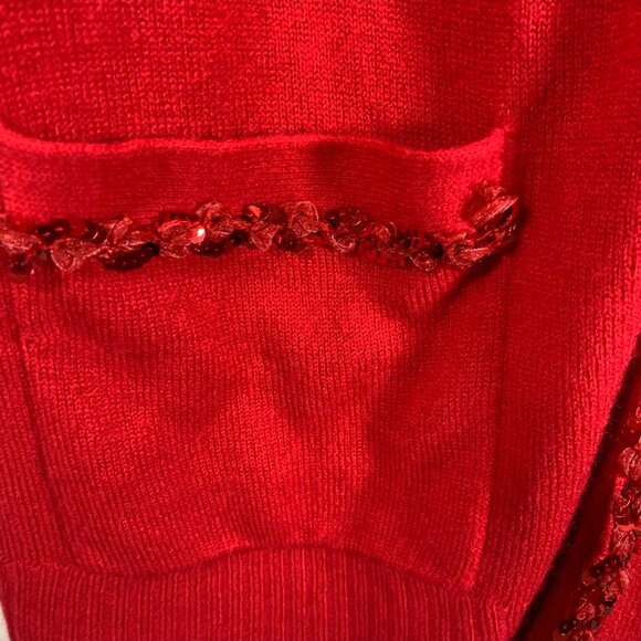 Avenue Holiday Red Cardigan Sweater Women’s Size 4X Plus Sequin Trim Open Front - Picture 7 of 15